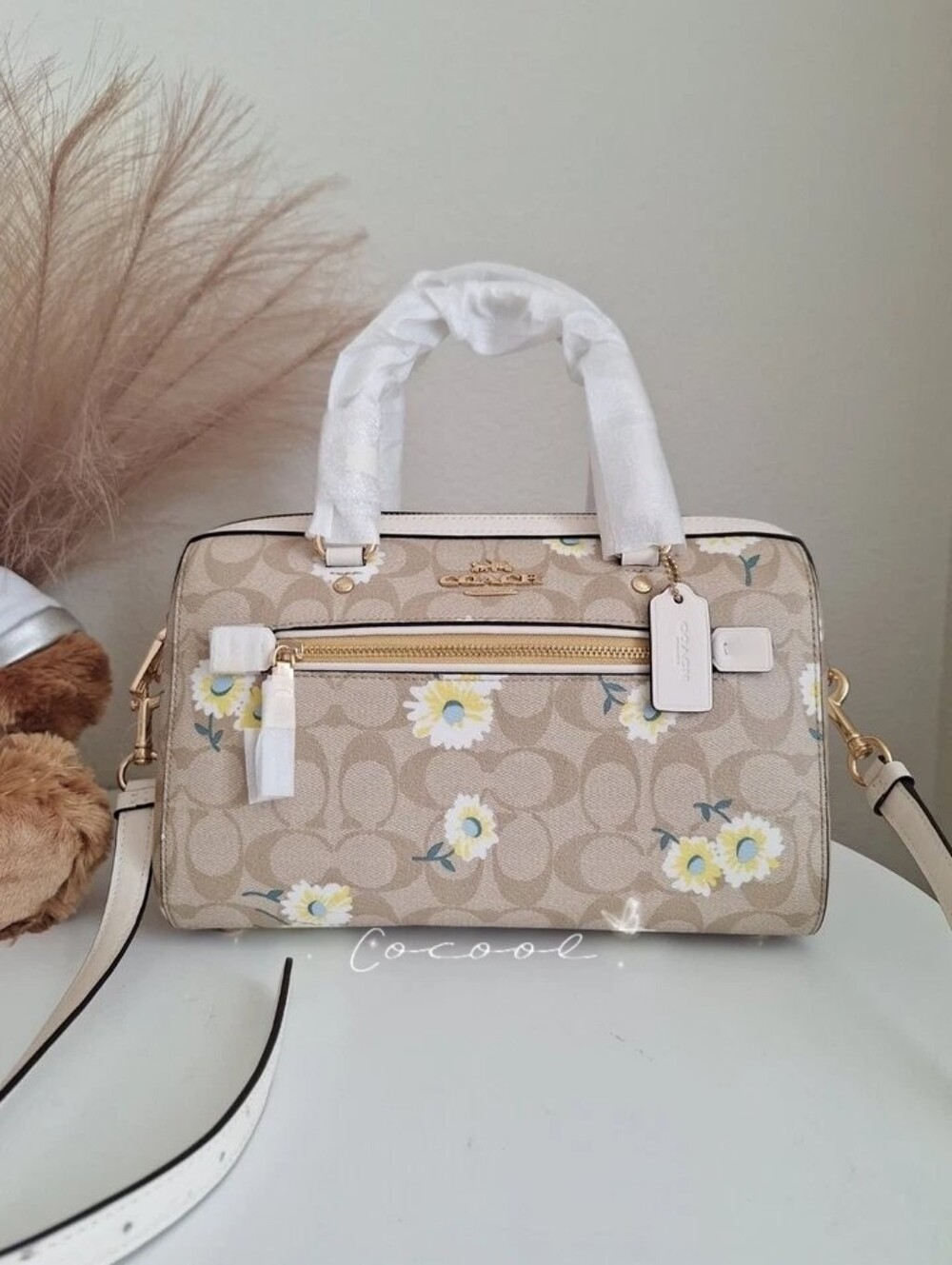 NWT Coach Rowan Satchel In Signature Canvas With Daisy / With Wildflower Print
